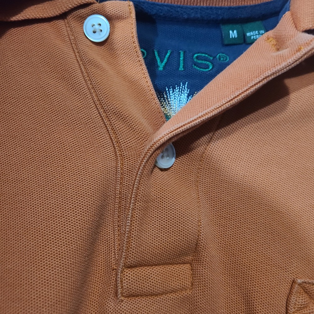 Orvis Long Sleeve Rugby Polo Shirt Mens M Deep Orange 3CS8 Cotton  Logos Layer - Picture 2 of 11